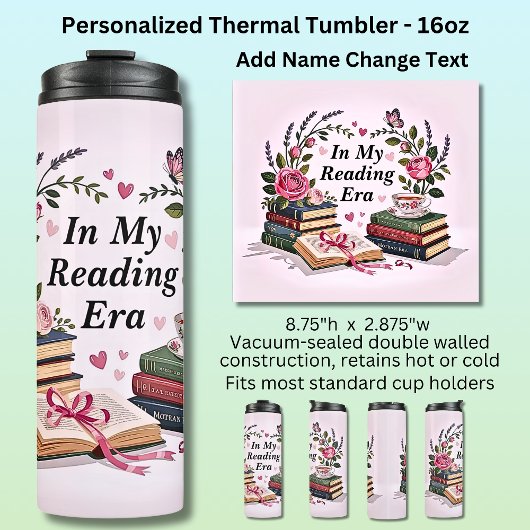 Add Name Text In My Reading Era Pink Books Flowers Thermosbeker