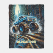 Add Name Text, Monster Truck in Forest Fleece Deken (Voorkant)