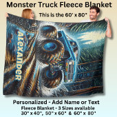 Add Name Text, Monster Truck in Forest Fleece Deken