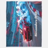 Add Name Text, Red Blue Race Cars Drifting Fleece Deken (Voorkant)