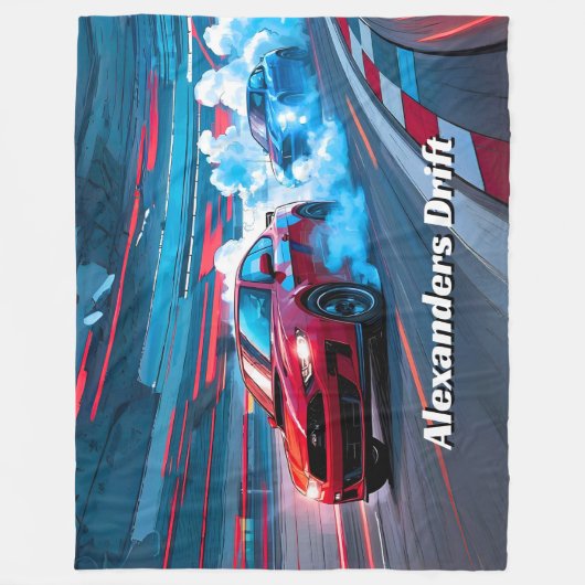 Add Name Text, Red Blue Race Cars Drifting Fleece Deken (Voorkant)