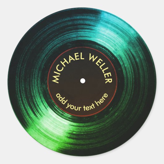 add-name vinyl record groen ronde sticker (Voorkant)