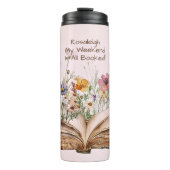 Add Name, Watercolor Book & Flowers, Pink Thermosbeker (Voorkant)