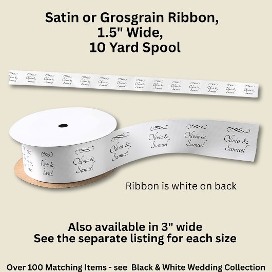 Add Names, 1.5" Black White Infinity Scroll, Satijnen Lint