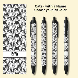 Add Owner or Cat's Name, Cats Illustration Zwarte Inkt Pen