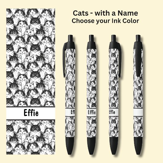 Add Owner or Cat's Name, Cats Illustration Zwarte Inkt Pen