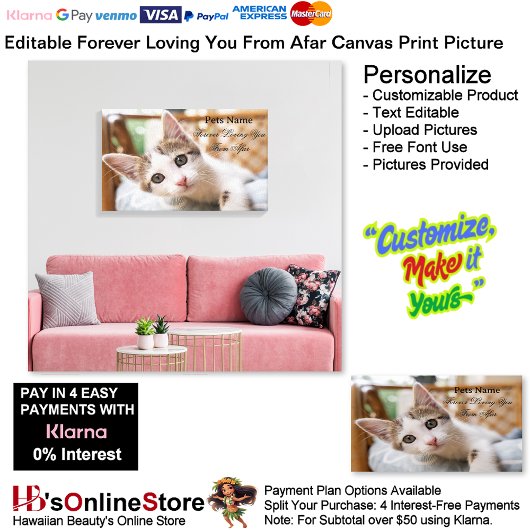 Add Pets Name Forever Loving You From Afar Picture Canvas Afdruk