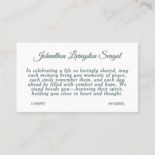 Add Photo Custom Memorial Visitekaartje (Achterkant)