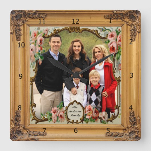 ADD PHOTO WOOD FRAME SQUARE WALL CLOCK VIERKANTE KLOK (Voorkant)