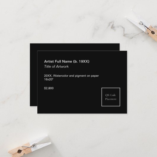 Add QR Code Artwork Exhibition Label Template Kaart (Voorkant / Achterkant in situ)