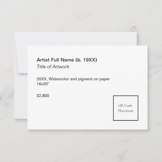 Add QR Code Artwork Exhibition Label Template Kaart (Voorkant)