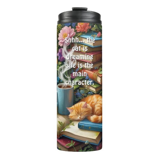Add Text, Cat is Dreaming, Books, Coffee, Flowers Thermosbeker (Voorkant)