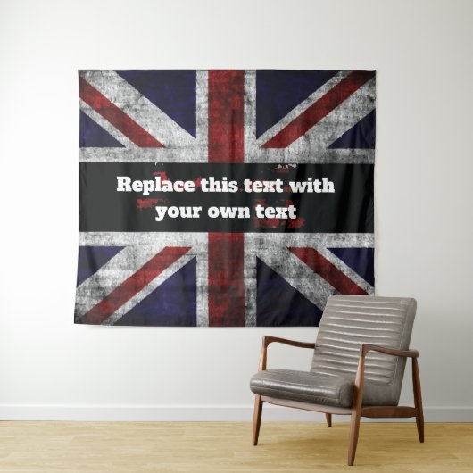 Add text on English flag Throw Pillow Wandkleed (In Situ (horizontaal))