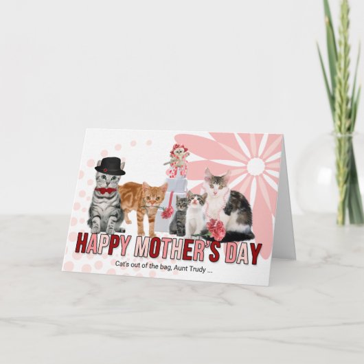 Add the Relation or Name Mother's Day Cats in Pink Bedankkaart (Voorkant)