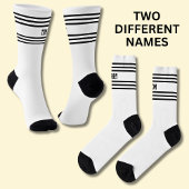 Add TWO Names Black Stripes on White Socks Sokken