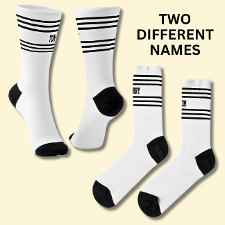 Add TWO Names Black Stripes on White Socks Sokken