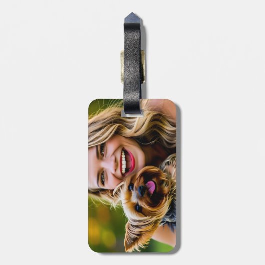 Add Yorkshire Terrier Photo Personalize Bagagelabel (Achterkant verticaal)