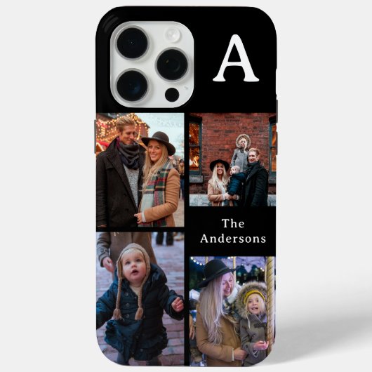 Add Your Custom 4 Photo, Monogrammed & Family Name Case-Mate iPhone Case (Achterkant)