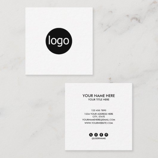Add your custom logo circle professional white squ vierkante visitekaartje (Voorkant / Achterkant)