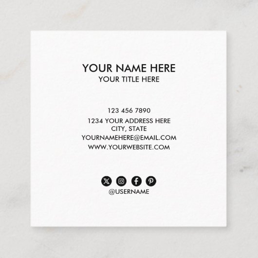 Add your custom logo circle professional white squ vierkante visitekaartje (Achterkant)