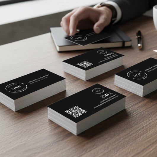 Add your custom logo QR code black Modern Design Visitekaartje