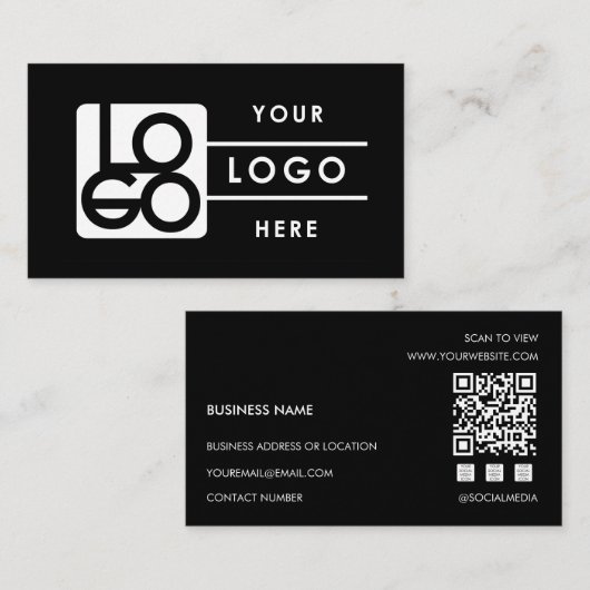 Add Your Custom Logo Rectangle Professional Black Visitekaartje (Voorkant / Achterkant)
