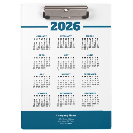 Add Your Logo 2026 Business Calendar Clipboard Klembord (Voorkant)
