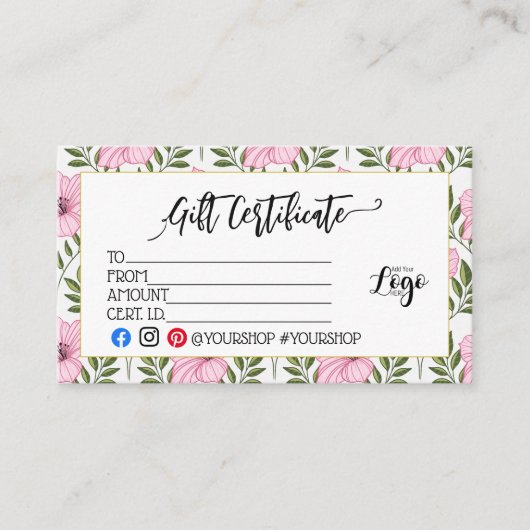 ADD YOUR LOGO Business gift certificate marketing Visitekaartje (Voorkant)