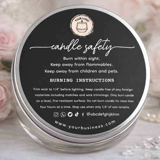 Add your Logo Elegant Black Candle safety Label