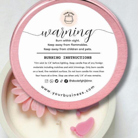 Add your Logo Elegant Personalized Candle Warning  Ronde Sticker