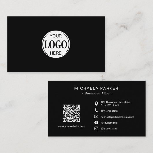 Add Your Logo Professional Minimalist Black Visitekaartje (Voorkant / Achterkant)