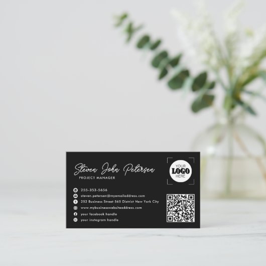 Add your logo professional QR code black Visitekaartje (Staand voorkant)