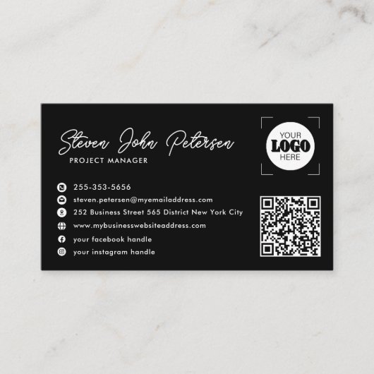 Add your logo professional QR code black Visitekaartje (Voorkant)