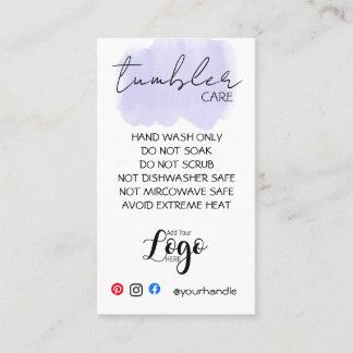 ADD YOUR LOGO TUMBLER CARE CARDS vinyl business Visitekaartje