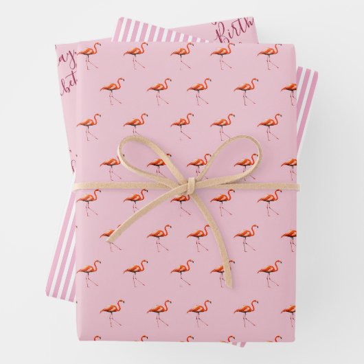 Add Your Message 3 Sheets Pink Flamingo Inpakpapier Vel (In situ)