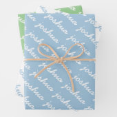 Add-Your-Name Blue | Groene cursieve naam Inpakpapier Vel (In situ)