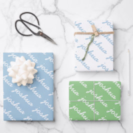 Add-Your-Name Blue | Groene cursieve naam Inpakpapier Vel