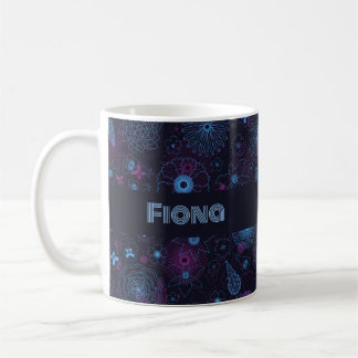 Add Your Name Floral Outline Blue & Purple Pattern Koffiemok
