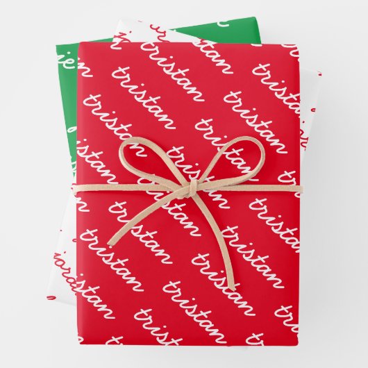 Add-Your-Name Rood Wit en Groen Kerstmis Inpakpapier Vel (In situ)