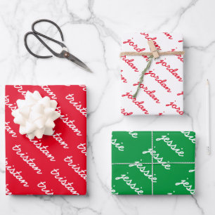 Add-Your-Name Rood Wit en Groen Kerstmis Inpakpapier Vel