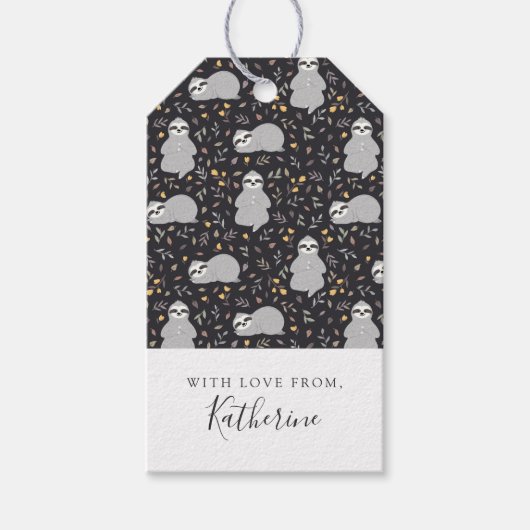 Add Your Name | Tropical Baby Sloth Pattern Cadeaulabel (Voorkant)