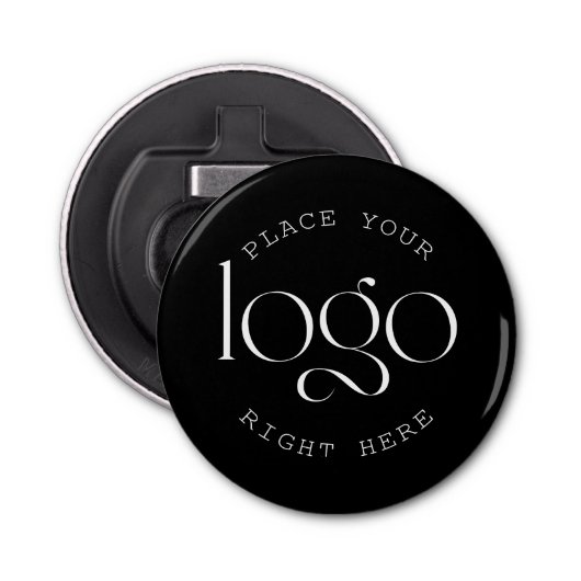 Add Your Own Custom Business Logo Modern Black Button Flesopener (Voorkant)