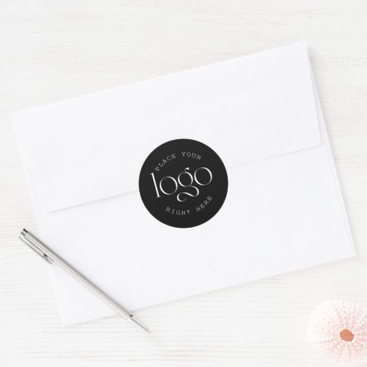 Add Your Own Custom Business Logo Modern Black Ronde Sticker (Envelop)