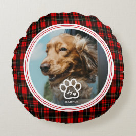 Add Your Own Dog Pets Photo Monogram Name Tartan Rond Kussen