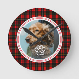 Add Your Own Dog Pets Photo Monogram Name Tartan Ronde Klok