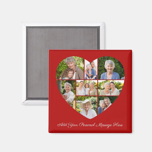 Add Your Own Greeting 8 Photo Collage Heart Cutout Magneet (Voorkant / Achterkant)