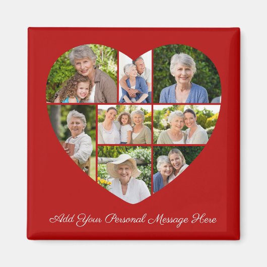 Add Your Own Greeting 8 Photo Collage Heart Cutout Magneet (Voorkant)