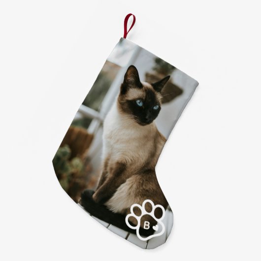 Add Your Own Photo Cat Pets Monogram Kleine Kerstsok (Voorkant (Hangend))