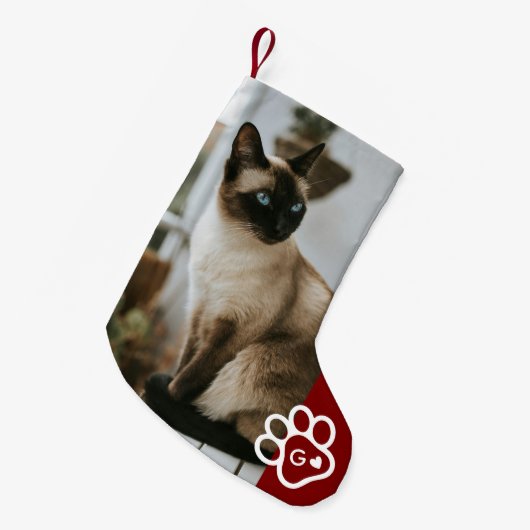 Add Your Own Photo Cat Pets Monogram Kleine Kerstsok (Voorkant (Hangend))