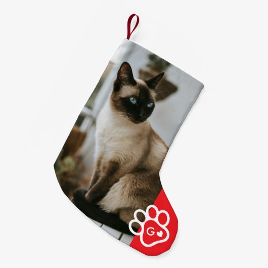 Add Your Own Photo Cat Pets Monogram Kleine Kerstsok (Voorkant (Hangend))